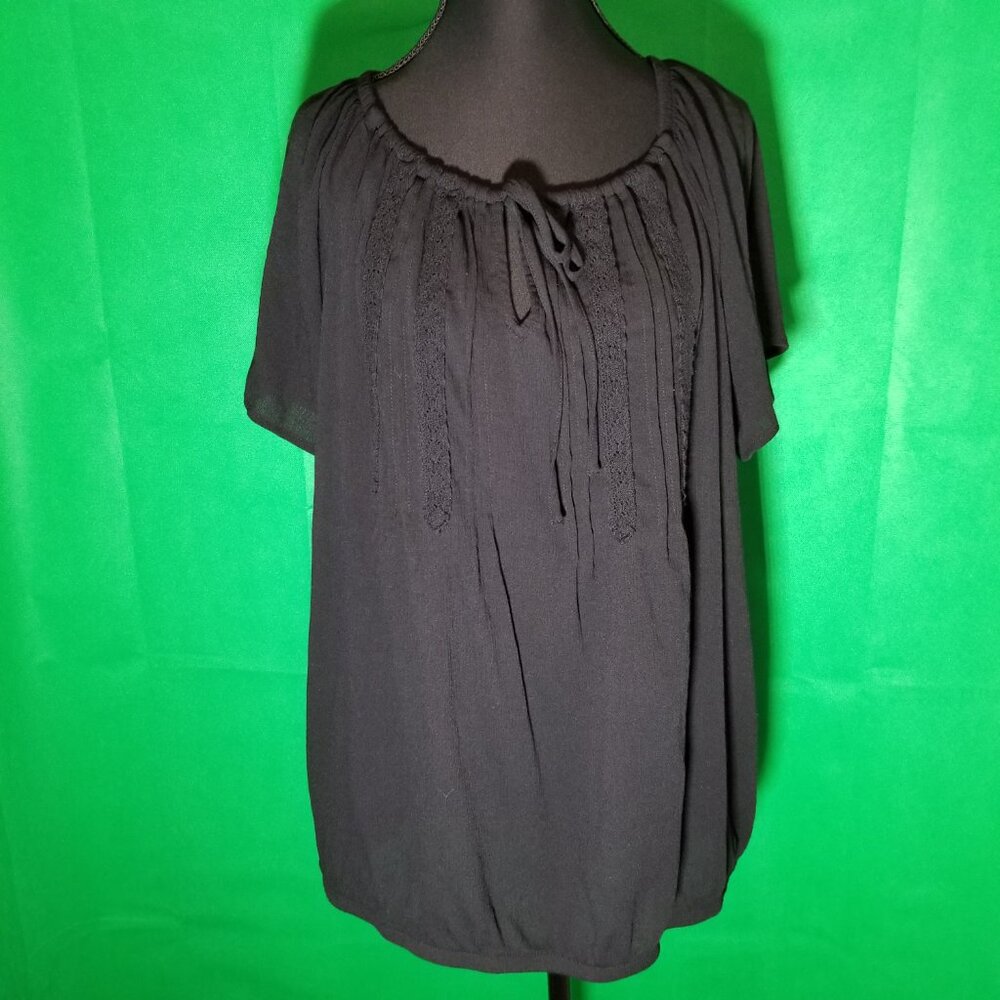 Torrid Womens Size 00 Black Gauze Lace Flutter Sleeve Boho Peasant